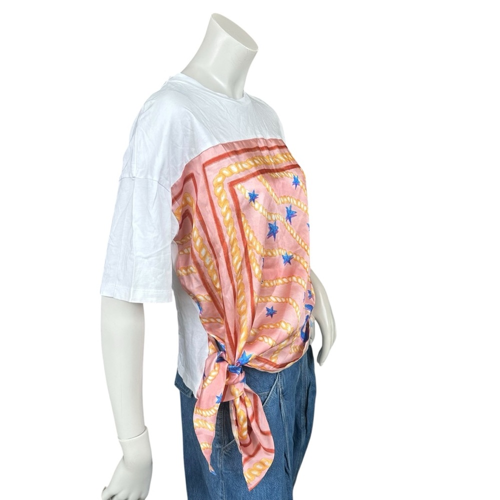 Sandro Eulalin Scarf Printed Insert Contrast White Tee Shirt Size 1 or Small - Picture 6 of 13